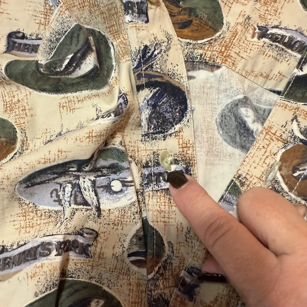 Columbia Yellowstone Wildlife Print Shirt 100% Cotton Vintage Outdoors Size XXL